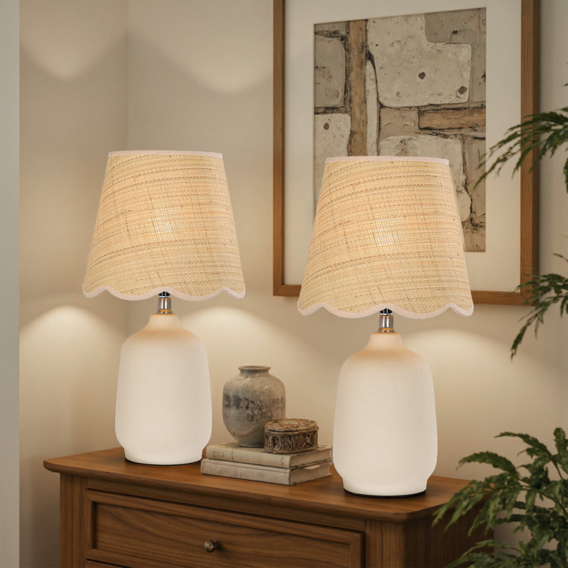 Kokenos Ceramic Table Lamp With Scallop Shade, Cream White