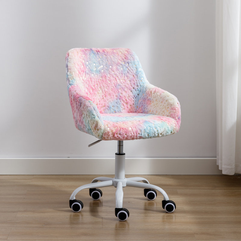 Caraballo Kids 19.5'' Adjustable Height Desk Or Activity Chair Chair and Ottoman, Deep Rainbow Faux Fur