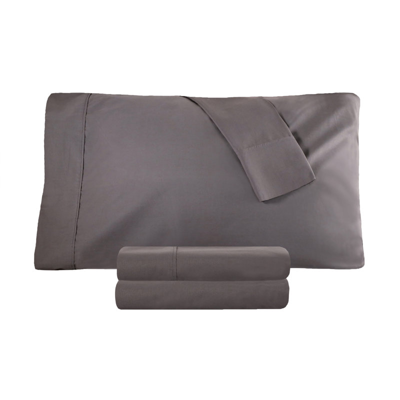Ensemble de draps en coton tissé 300 fils Percale, Ensemble de draps pour très grand lit 4 pièces, Gris