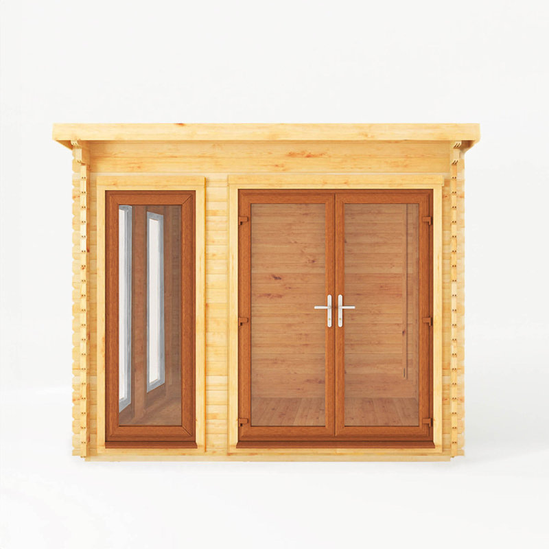 Mercia 10ft x 10ft Studio Pent Log Cabin With UPVC Windows & Doors (44mm), Oak/Natural Timber