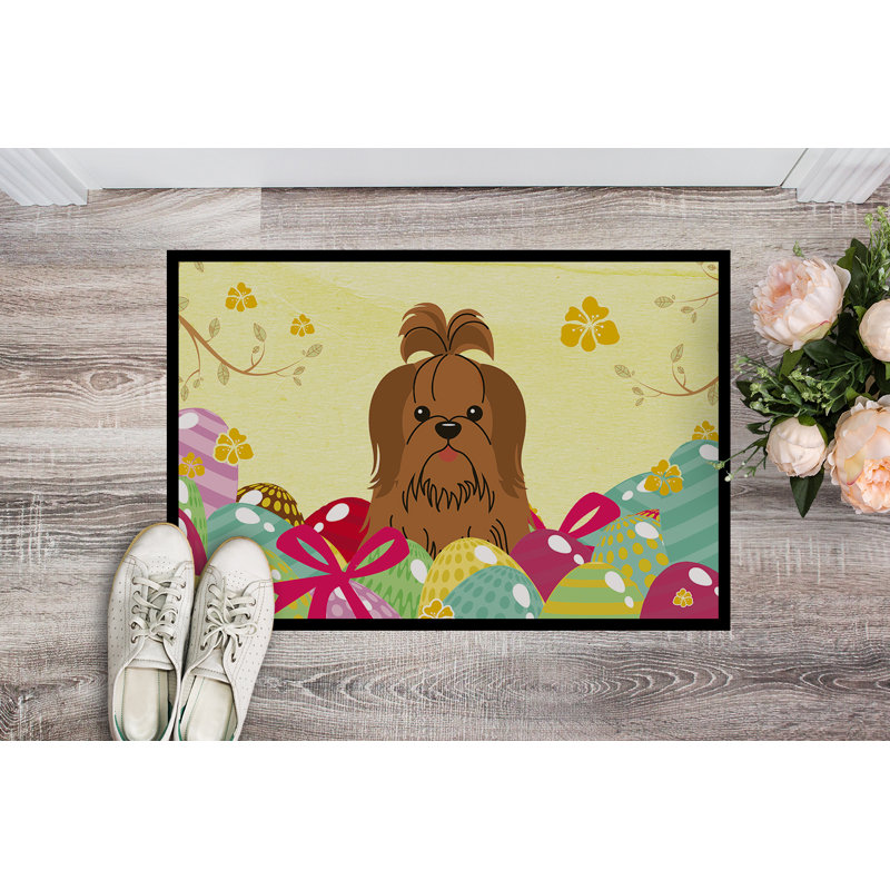Tapis d'extérieur antidérapant Veronique, Shih tzu chocolat argenté, 24 po x 36 po