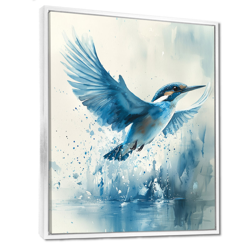 Art mural grand Webster Martin-pêcheur au-dessus de l'eau II - oiseau, H 32 po x l 24 po, Reproduction avec cadre flottant