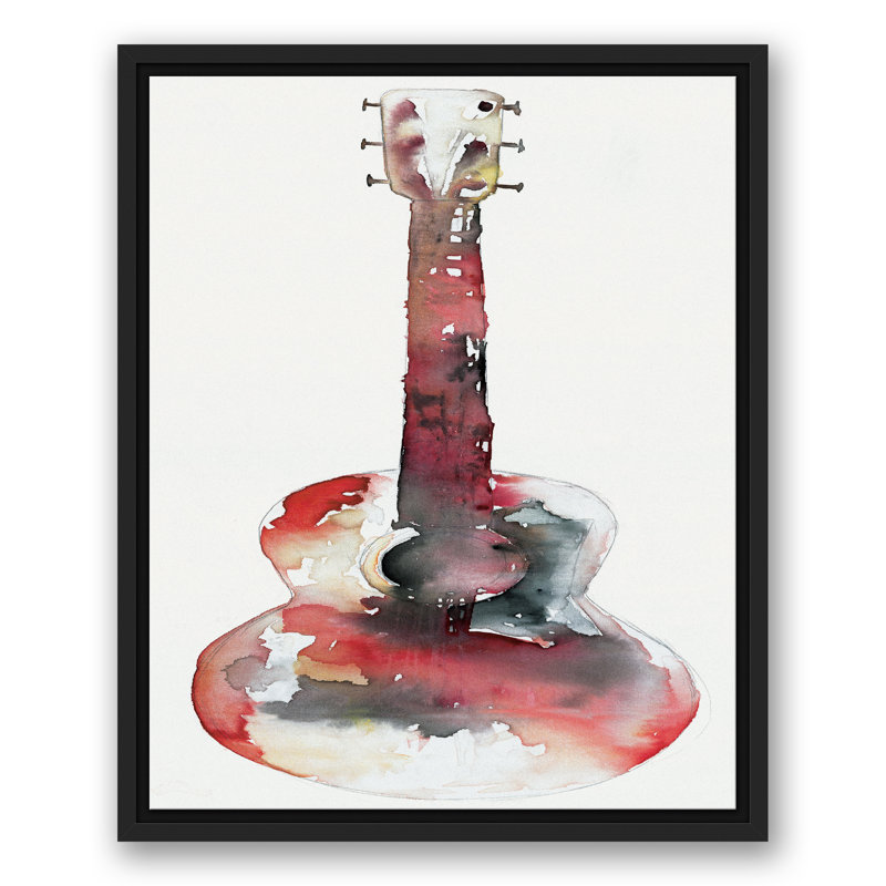 Guitare aquarelle - impression, Cadre flottant noir, H 21,75 po x l 17,75 po x P 1,75 po