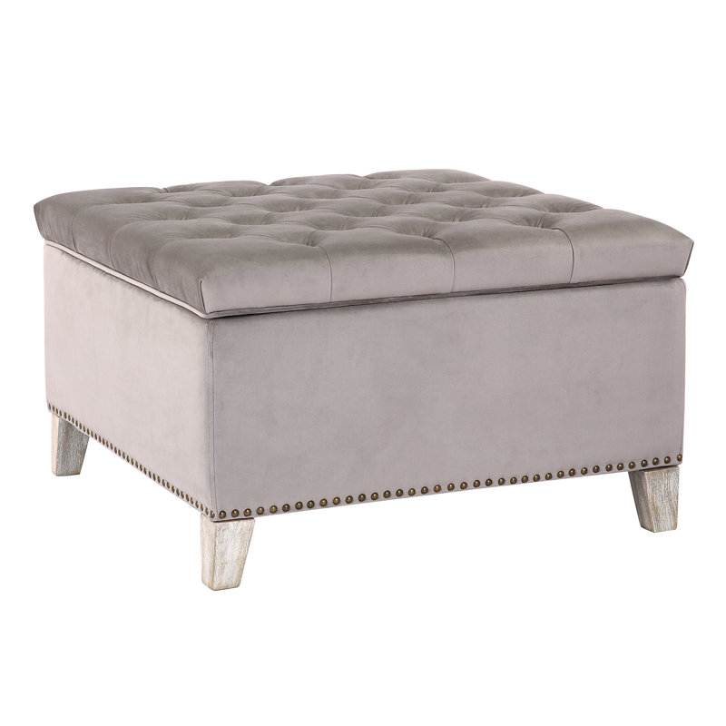 Repose-pieds carré avec rangement en velours de 29,5 po Kirsten, Velours gris