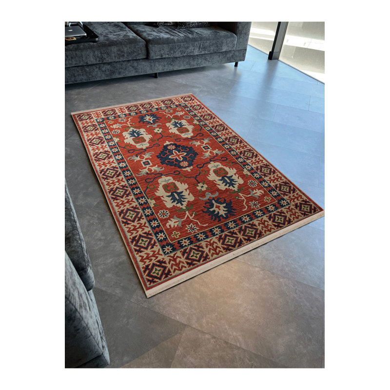 Tapis orange lavable à motif floral traditionnel orange, Tapis de couloir 3 pi 3 po x 6 pi 7 po inclus