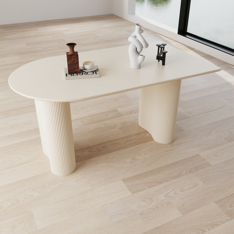 Dining Table And Irregular Side Table, 4-8 Person Dining Table, Thick Engineering Wood Round Wave Table Legs