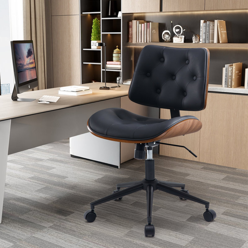 Chaise de travail rotative en similicuir Crosslin, Noir