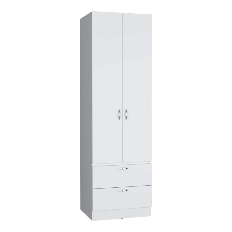 Armoire haute en mélamine avec deux portes et deux tiroirs Mayer, 76.9" H x 23.4" W x 19.6" D, Blanc