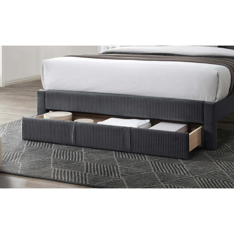 Grand lit de luxe 1 pièce avec tiroir de rangement, Gris anthracite