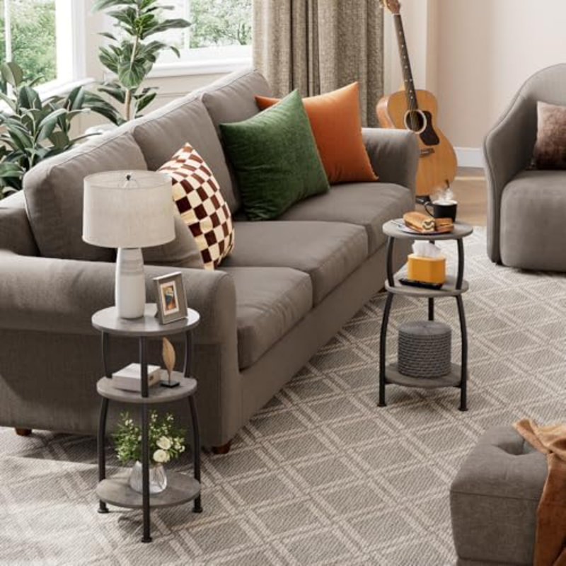 Petite table d'appoint ronde à 3 niveaux, idéale pour les petits espaces | Table de chevet compacte de 30 cm (11,8 po) pouvant accueillir une tasse de café, des livres ou des plantes décoratives, pour le salon, la chambre ou la terrasse, grise