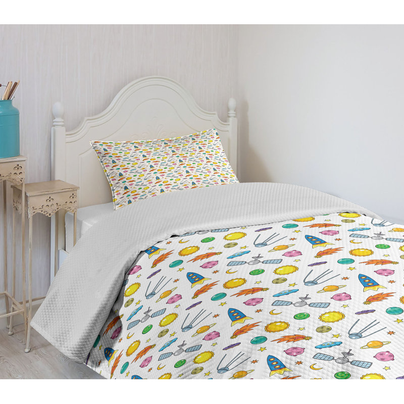 White Quilted Twin Bedspread Set with Pillow Sham