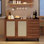 Armoire à vin de 47,12 po avec porte-bouteilles à 14 grilles, 3 tiroirs et portes en rotin tissé