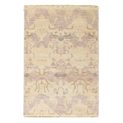 Tapis gris abstrait en laine / coton abstrait fait à la main 4 pi x 6 pi