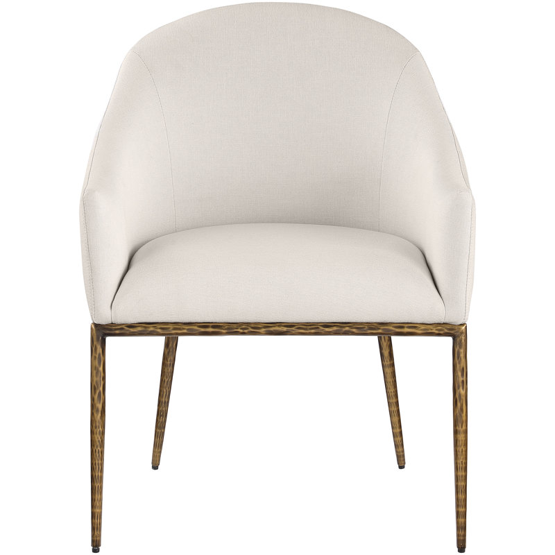 Chaise de salle à manger rembourrée Ferro, Tissu beige texturé en lin, Or brossé