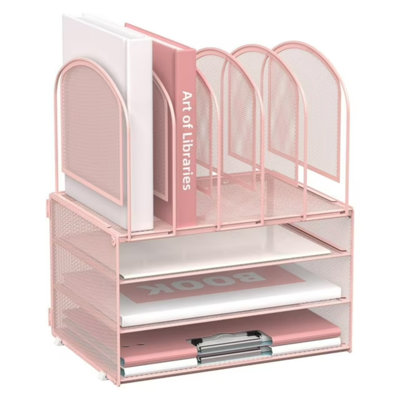 Organisateur de bureau à 3 niveaux avec 5 porte-dossiers et poignées pour le bureau
