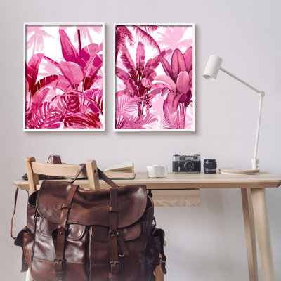 «Pink Palm Tree Leaves», impression sur bois 2 pièces