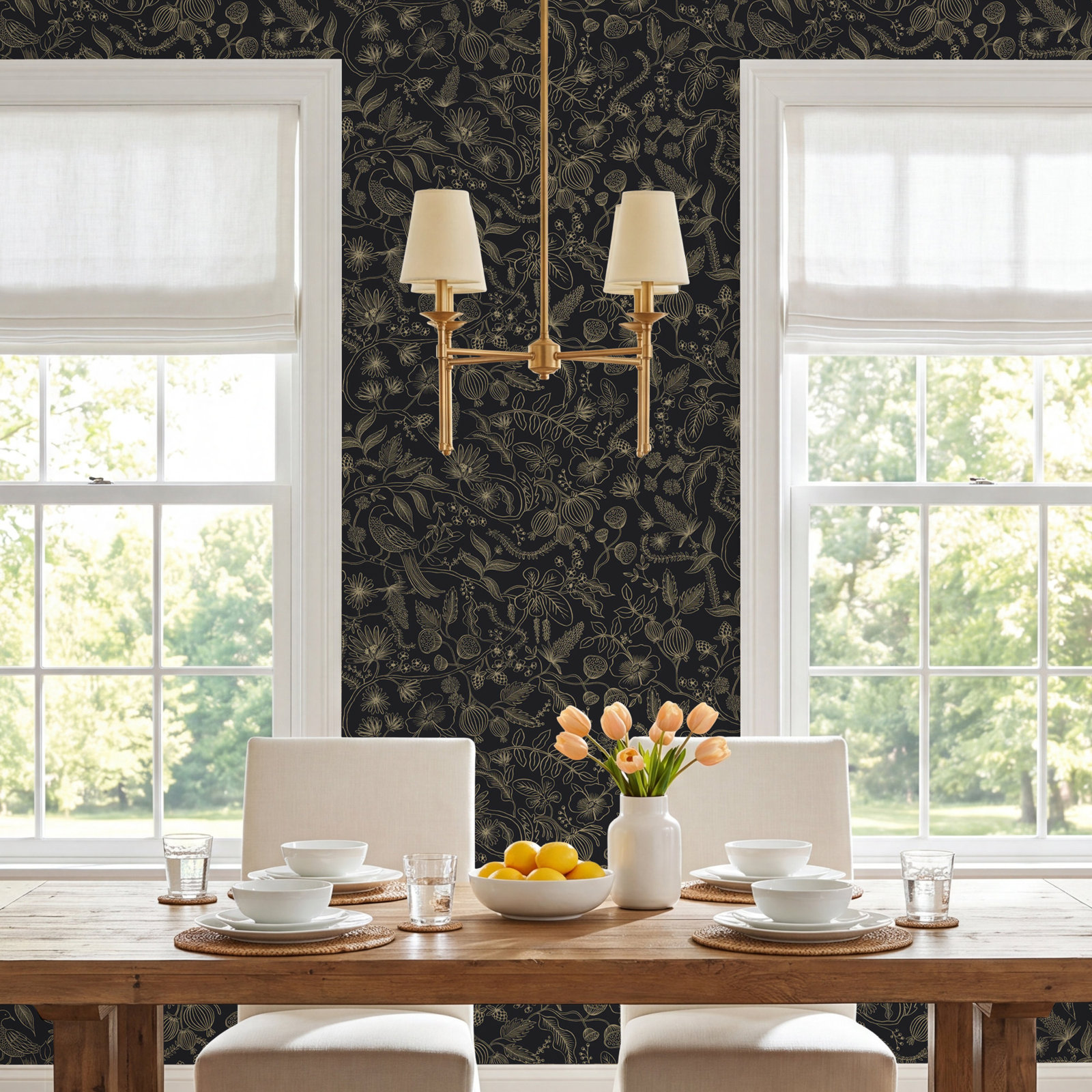 Aviary Self-Adhesive Wallpaper Roll, Black/Gold