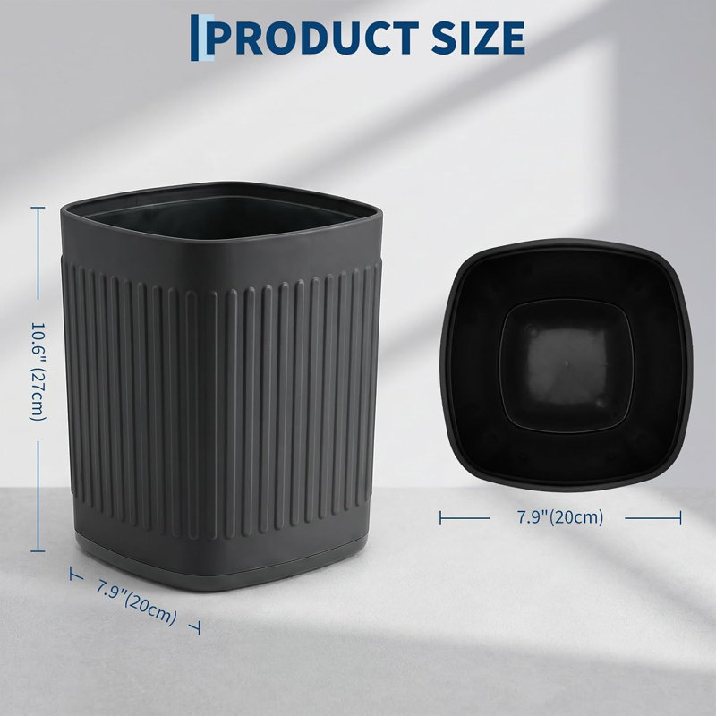 Poubelle de salle de bain en métal Smal, 1,8 G / 7 L, corbeille, noir | Fabrication en métal, base antidérapante, imperméable, robuste et résistante aux chutes, toit ouvert, pour chambre à coucher, salon, bureau, salle de bain