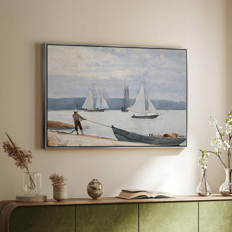 «Vintage Nautical Print-LXV III» sur, Toile argentée avec cadre flottant, H 27 po x l 41 po