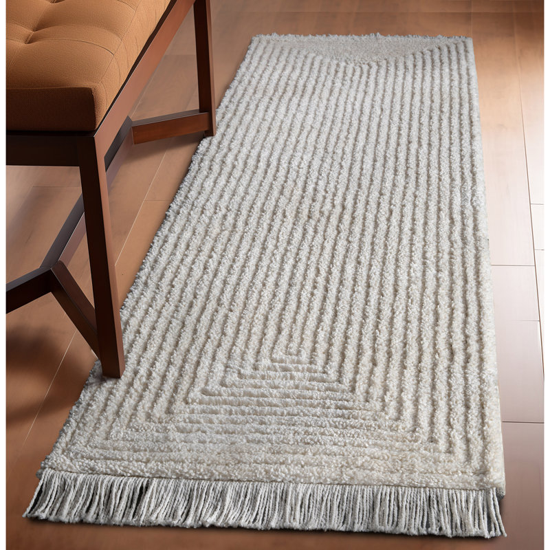Monroe Solid & Striped Textured Ivory Ultra Soft High-Low Shag Rug, Runner 2'7" x 9'10" 
