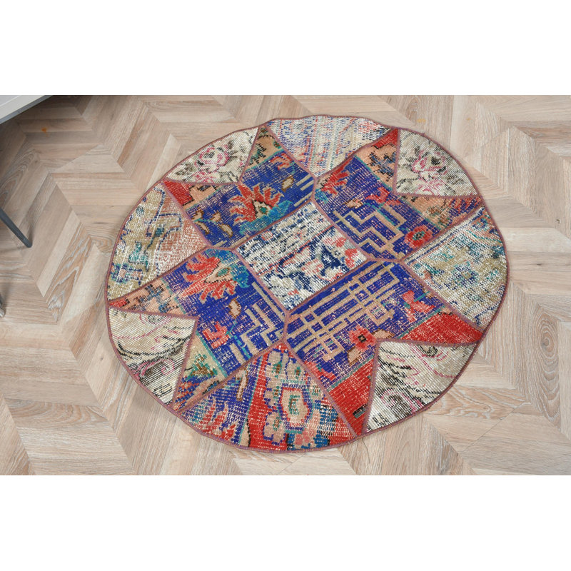 Tapis rétro bleu antique rétro à motif patchwork parfait pour le hall d'entrée et le tapis décoratif