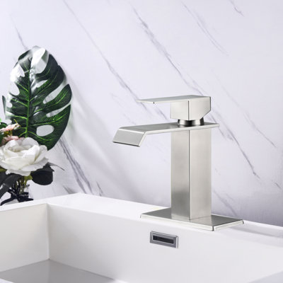 Robinet pour salle de bain, monotrou, robinet en acier inoxydable, nickel brossé et corrosion