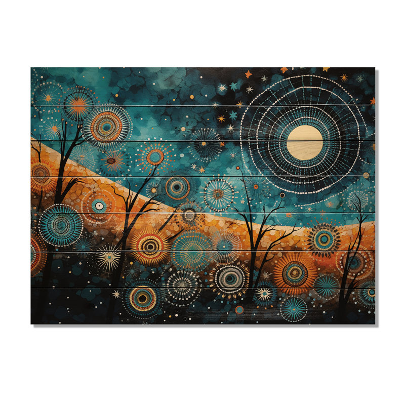 Tribal Boho Mosaic Moon - Boho Mosaic On Wood Print, 24" H x 32" W x 0.78" D