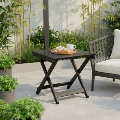 Newport Assembled Square Acacia Wood Outdoor Folding Side Table by Lark Manor