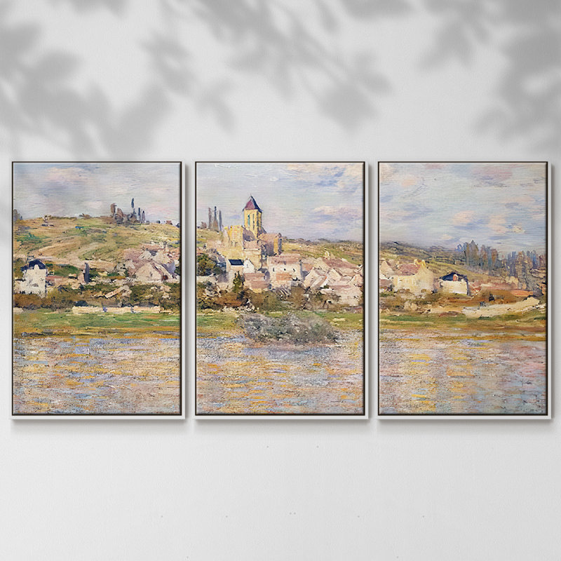 Claude Monet 3 pièces, H 24 po x l 48 po, Cadre blanc
