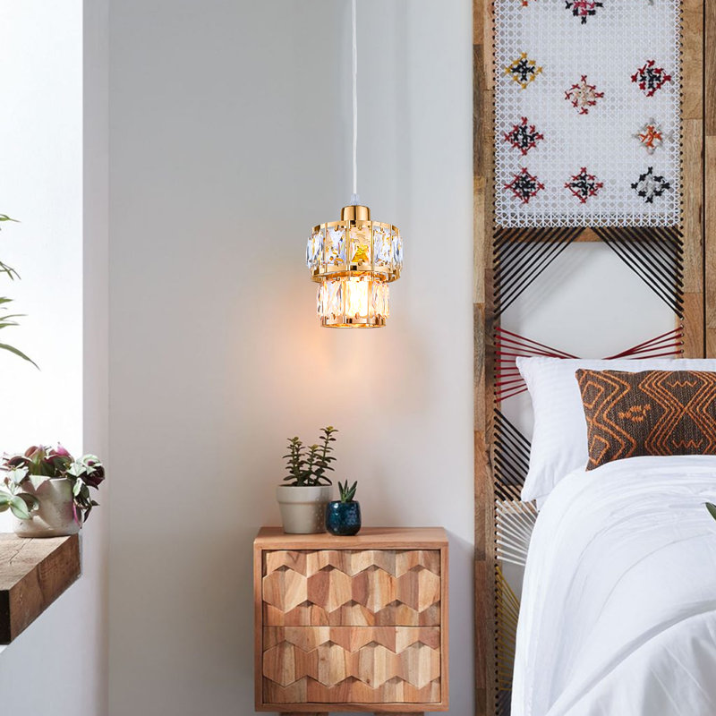 Levona 1-Light Crystal Drum Modern Pendant Light, Rose Gold
