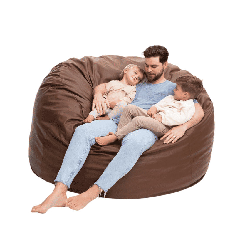  | Fauteuil à billes 6 pi | Rembourrage en mousse - Housse lavable amovible, cuir caramel, Brown Faux Leather
