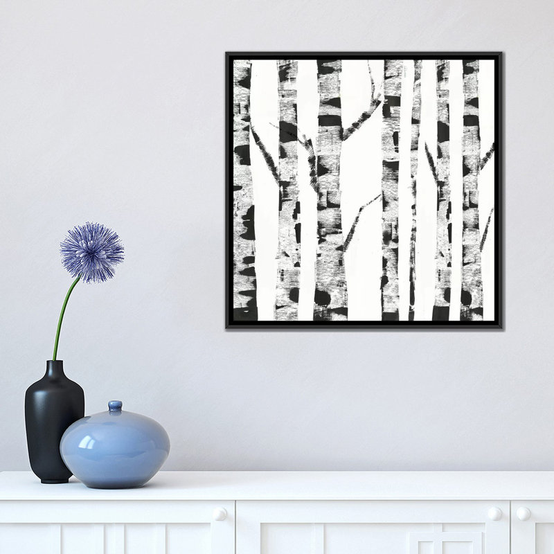 « white bouleau », impression sur toile, H 26 po x l 26 po x P 1,5 po, Toile avec cadre noir, Pas de tapis