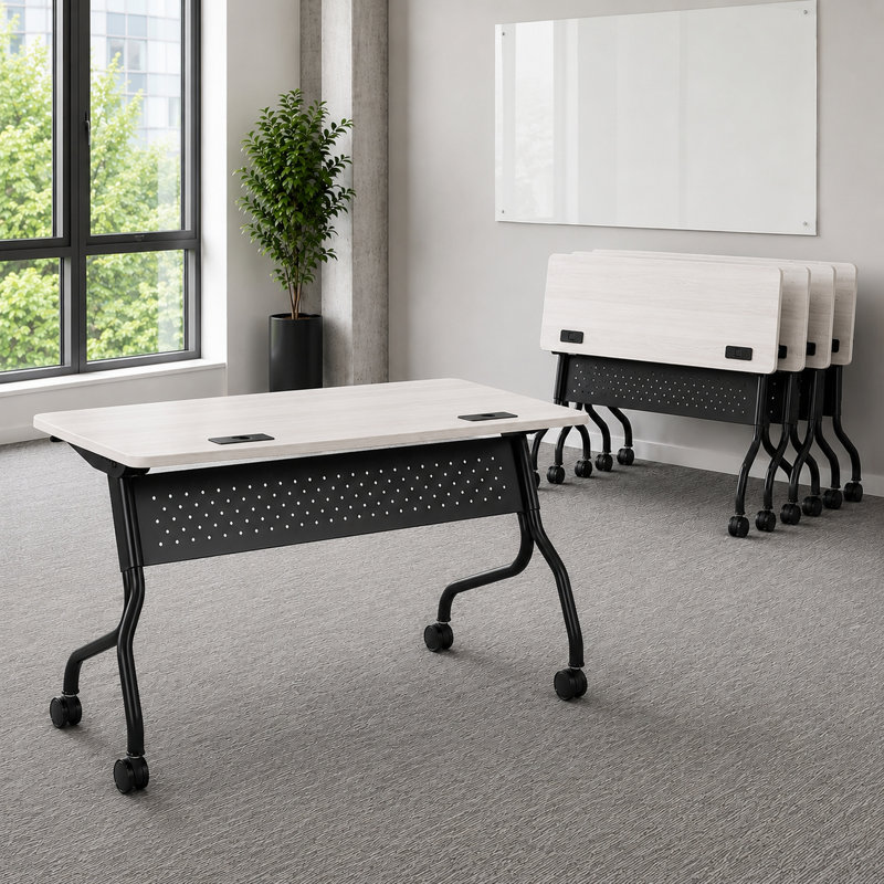 Table mobile à nageoires à haute pression en stratifié d'apprentissage, Without Power, 24" W x 60" L, Black Frame/Elm Top