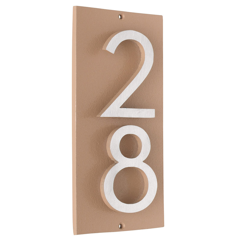 Floating 1-Line Wall Address Plaque, Taupe, Silver, Yes