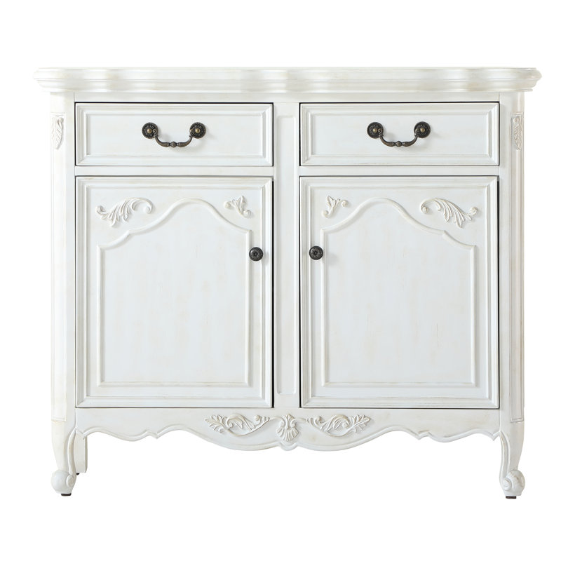 Commode décorative 2 tiroirs Cosmo, Blanc antique