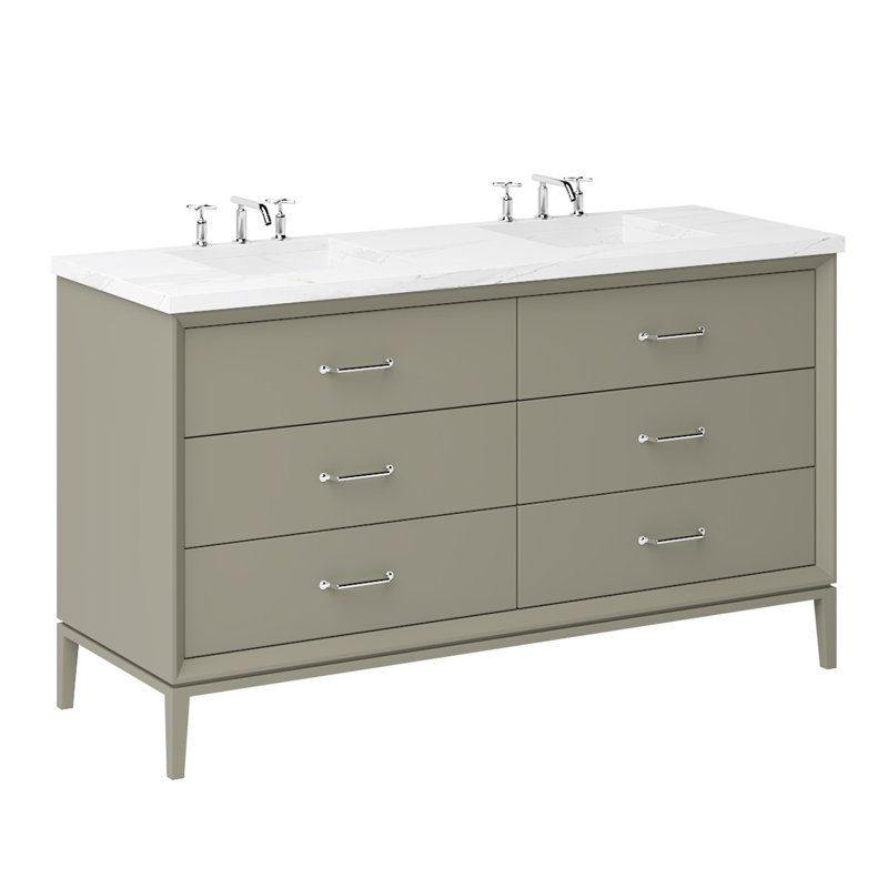 Alexandra Double Drawer Bath Vanity, French Olive, 60", Polished Chrome