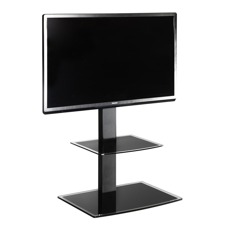Laymoune Black Floor Stand Mount for Plasma/LCD/LED with Shelving, Holds up to 25 Kg