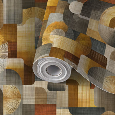 Papier peint auto-adhésif à peler et coller, rétro, années 70, adhésif auto-adhésif et amovible Mid Century Waves, rouille olive, 24 po x 118 po (60 x 300 cm)