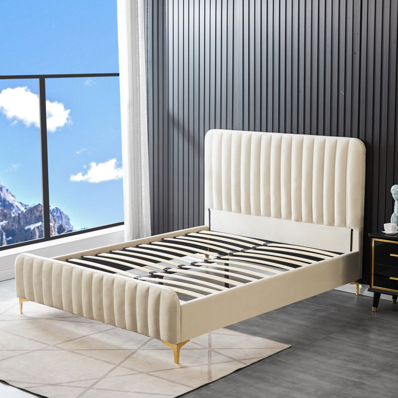 Lit plateforme Aykah Privé With Sleek Lined Platform Bed , Rose, Très grand