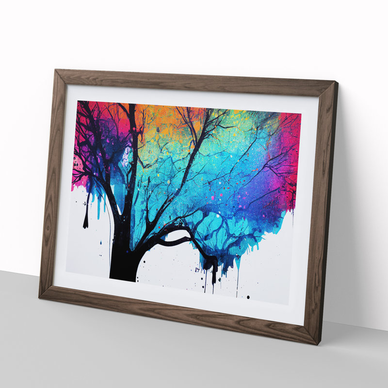 Tree Paint Splatter Abstract - Single Picture Frame Print, 25cm H x 34cm W x 2cm D, Walnut Framed