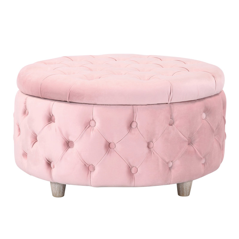 Kirsten Upholstered Pouf, Pink Velvet 