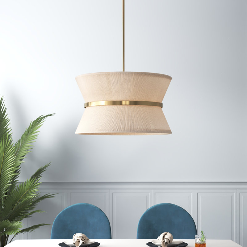 Cecilia 8 - Light Patinaed Brass Unique/Statement Pendant, Bleached Natural Rope