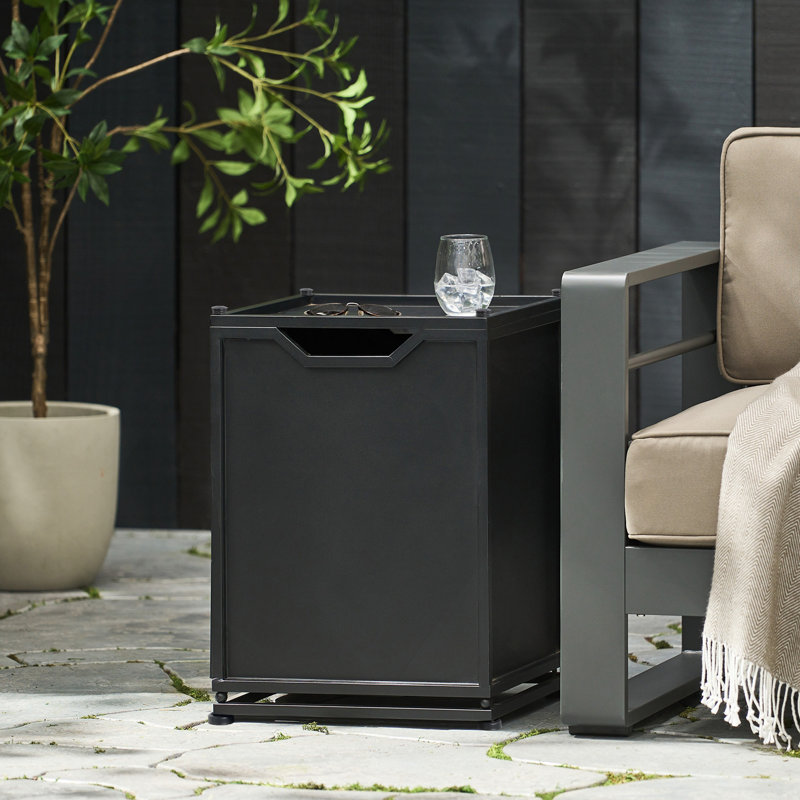 Table d'appoint pour l'extérieur avec support de réservoir en métal, noir mat