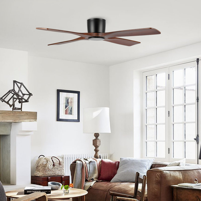 Ventilateur de plafond d'intérieur à 4 pales de 54 pouces avec télécommande Avagail, Noyer, L 48 po x H 7,9 po, Black