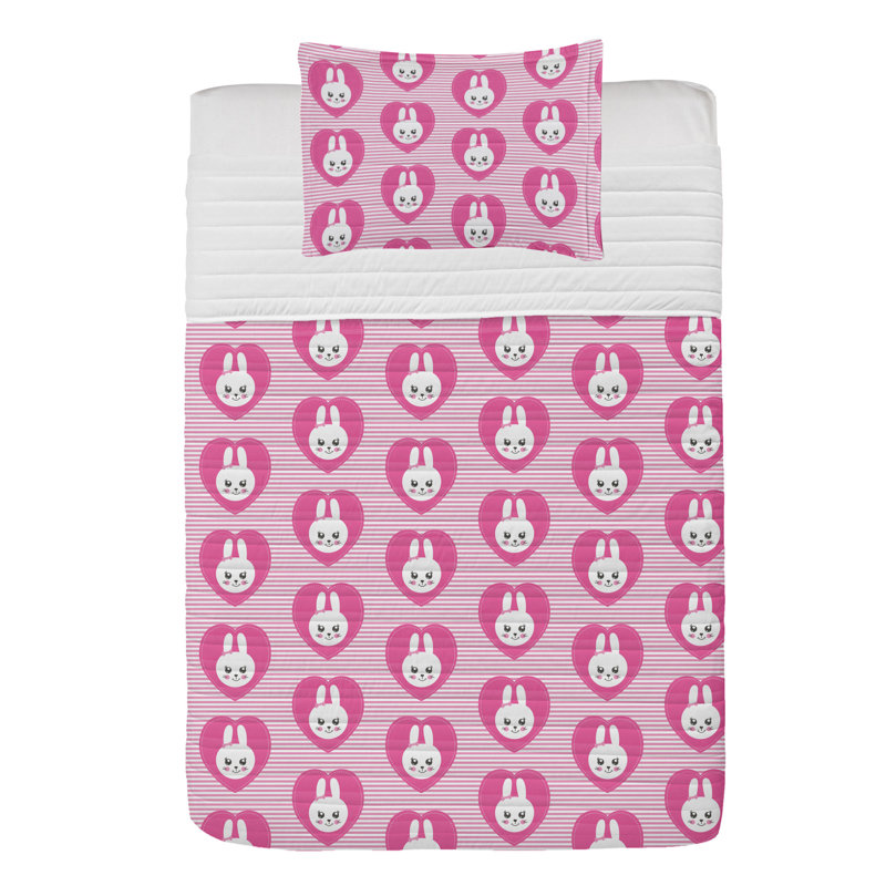 Twin Pink Microfiber Reversible Girls' Bedspread Set