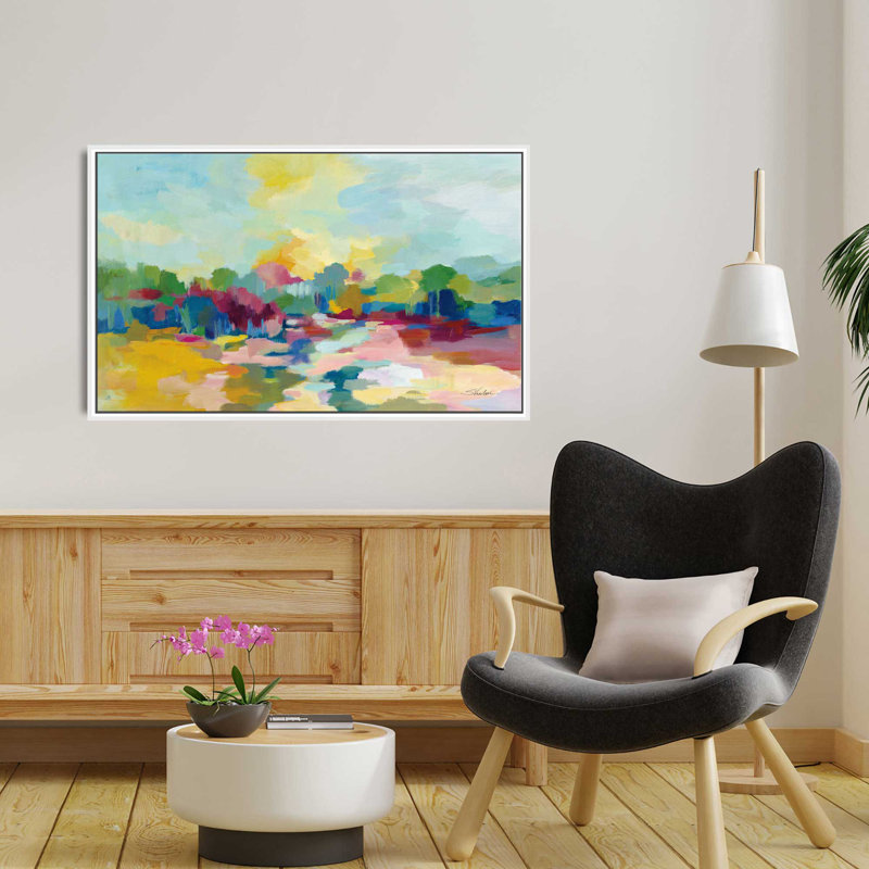 706-6200 " Colorful Inlet " Painting Print, 33.5" W x 21.5" H, White Framed