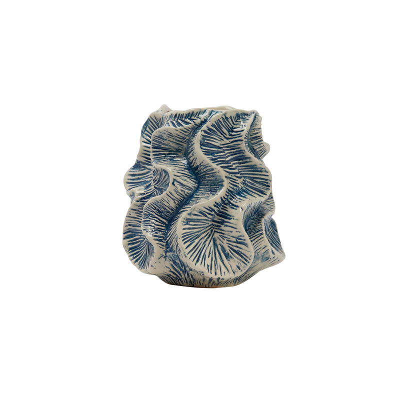 Fieldway Organic Shaped Stoneware Vase with Wavy Pattern Exterior