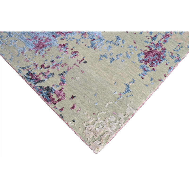 Hand Knotted Abstract Area Rug in Beige/Lilac, Rectangle 10' x 14'