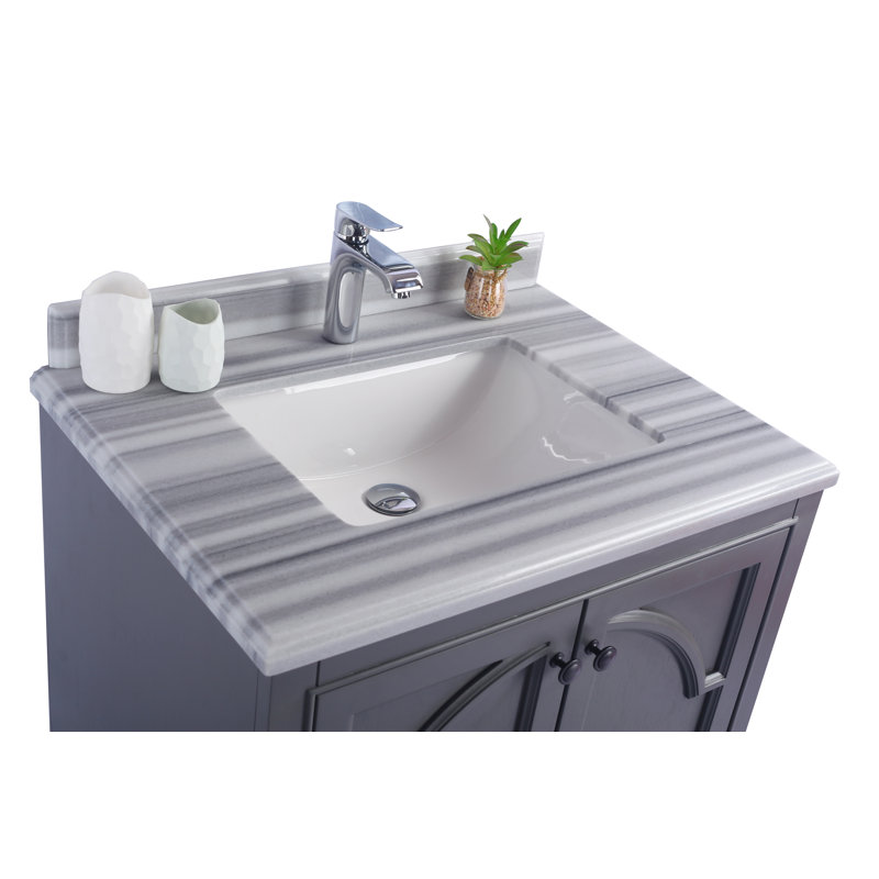 Ensemble de meuble-lavabo pour salle de bain simple 30 po Mundy, Gris érable, Bandes blanches