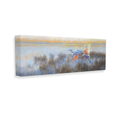 Crane Birds over Lake Canvas Wall Art by Sandy Nelson